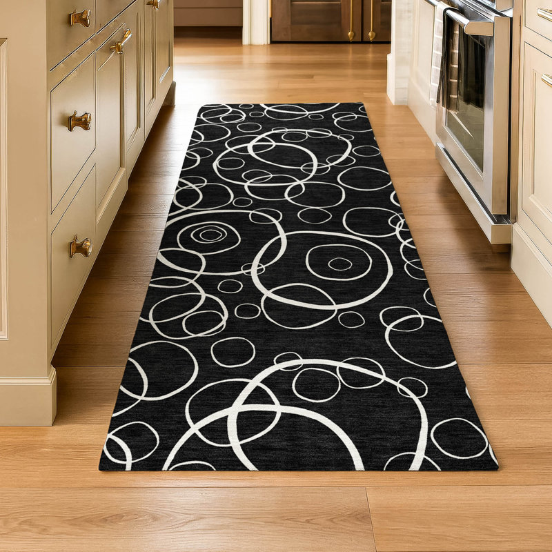 Premium Machine Washable Mayfield AMF2407 Bubbles Rug, 2'3" x 7'6" Runner, Black