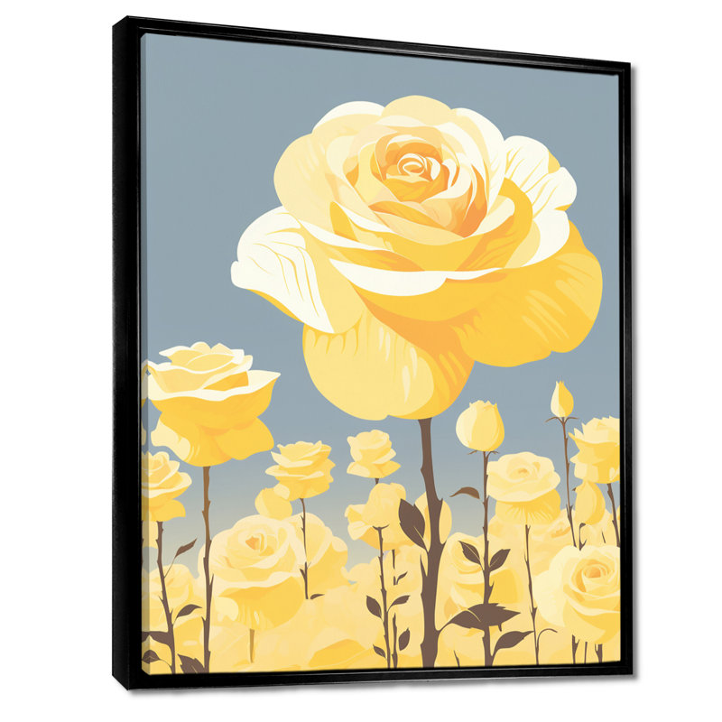 Art mural jaune sur fond de roses jaunes, H 20 po x l 12 po x P 1 po, Toile avec cadre flottant noir