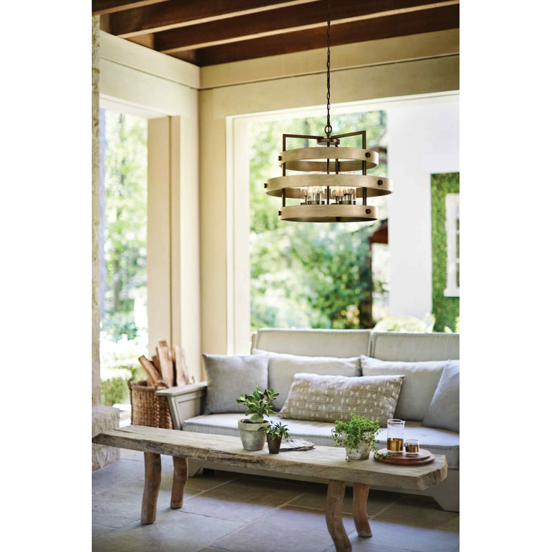 Riverwood 28" Four-Light Wood-Tone Outdoor Chandelier