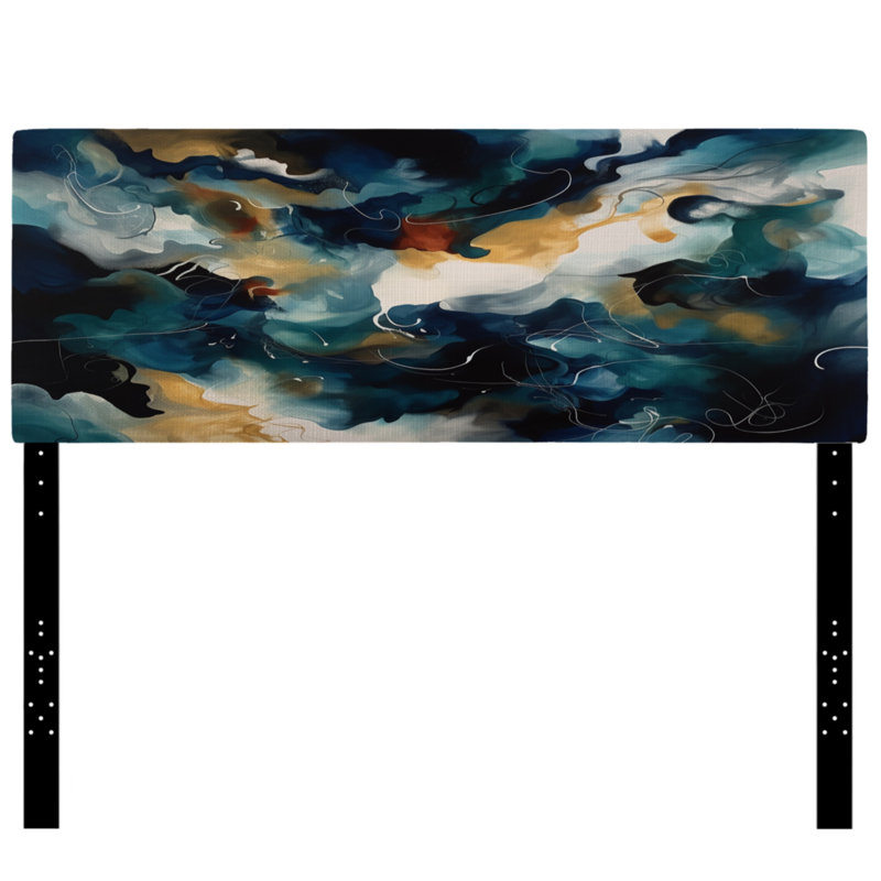 Tête de lit Trinady - Damask Upholstery, Très grand, Œuvre d'art minimaliste bleue et orange II