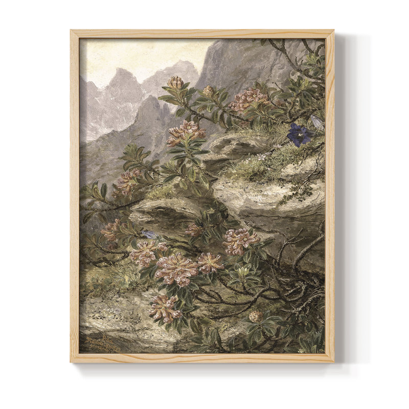 Reproduction florale vintage encadrée CECXIV - bois massif, Naturel, H 21 po x l 17 po