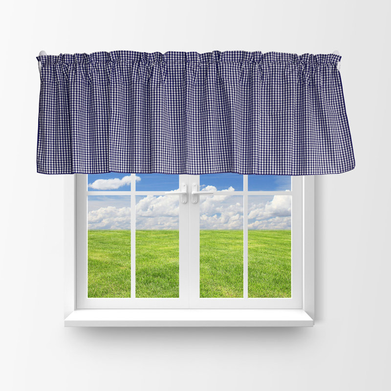 Gingham 1/8th Inch Small Checkered Print Window Valance, 58" W x 18" L, Navy