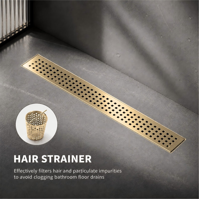 FirmBase 28" Brushed Gold linear grid drain, Brushed Gold