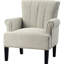 Fauteuil à accoudoirs crème à rivets avec structure en pin massif et en contreplaqué, pieds carrés effilés en bois d'hévéa, dossier carré en forme de rainure, accoudoirs roulés, siège à ressorts à arc avec coussin en mousse épaisse, teinture