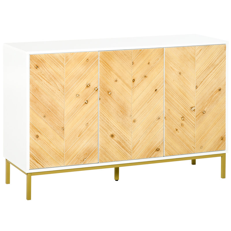 Buffet à 3 portes - Bois naturel avec tablette ajustable et pattes en métal