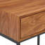 Table d'appoint en bois ClickDecor Milo avec 1 tiroir, poignée en cuir, rangement de salon moderne, table de chevet carrée pour petits espaces, pieds en métal noir, brun noyer
