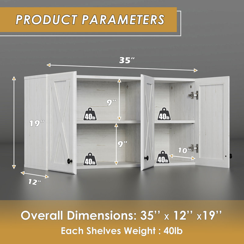 35" Kitchen Wall Cabinet 3 Doors, White