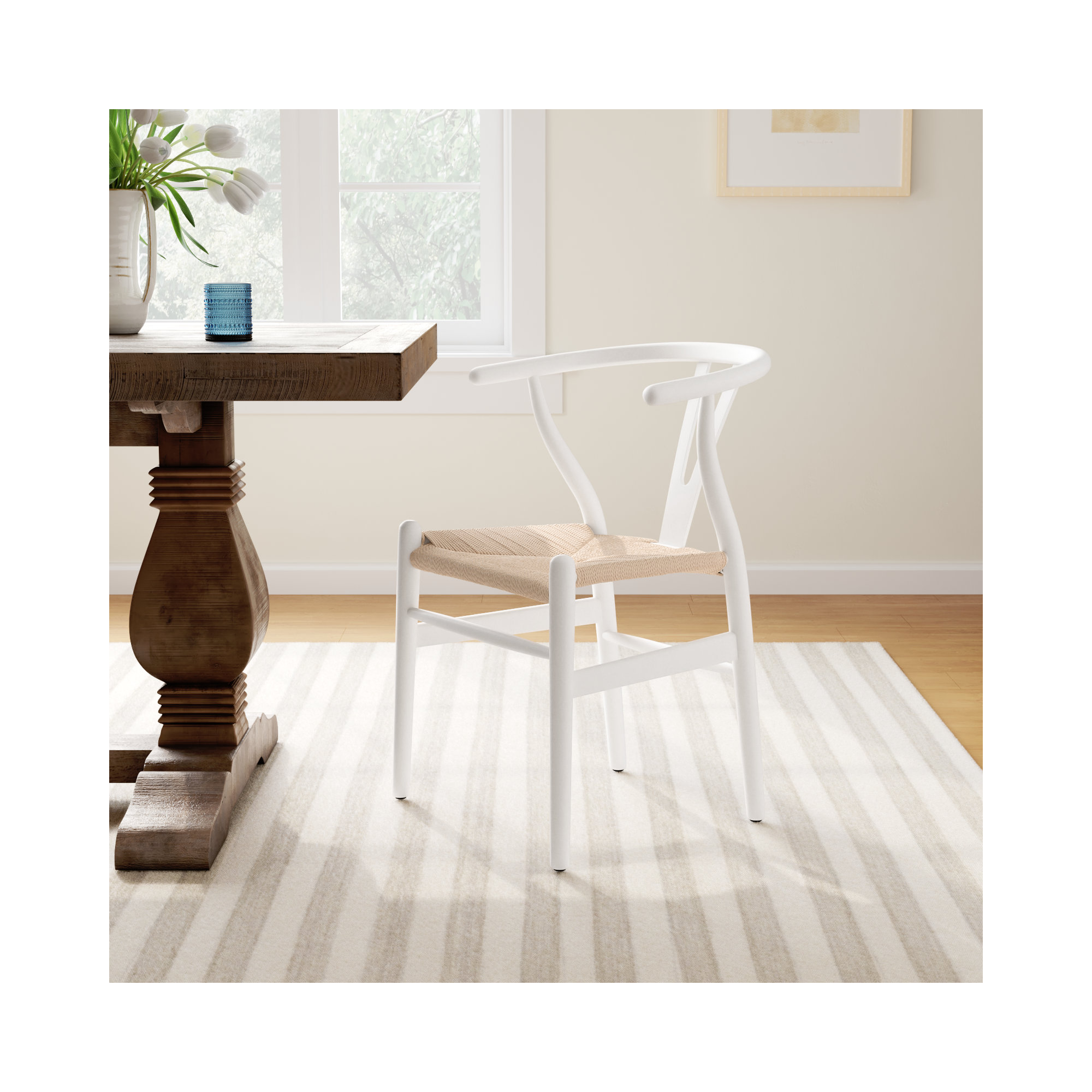 Wyn Woven Solid Wood Dining Chair, 1, White / Natural