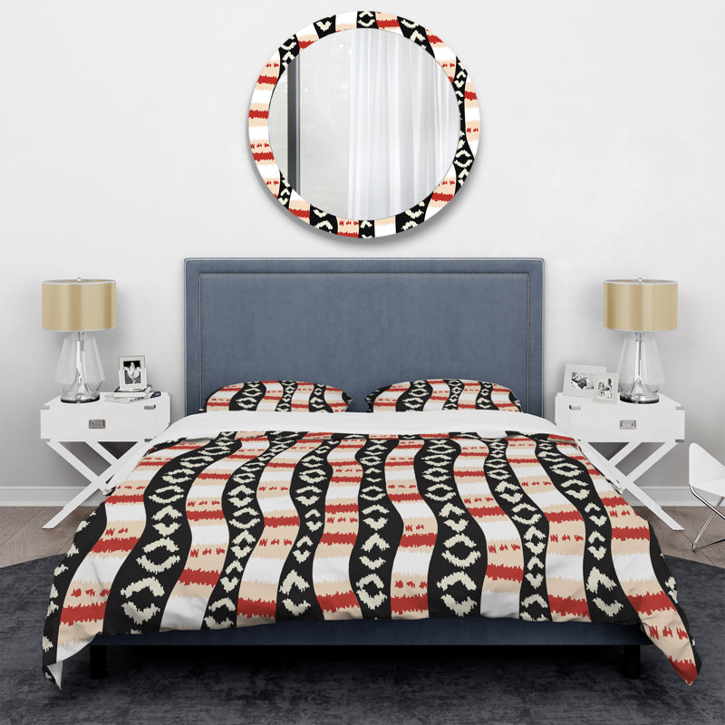 Ensemble de housse de couette à motif crème et noir Ikat, Housse de couette simple + 1 taie décorative stan