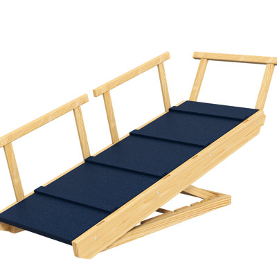 4 Height Adjustable Foldable Wooden Pet Ramp With Non-slip Surface, Suitable For Small To Large Dogs Access High Beds Or Sofas, Natural Dog Mat, Convenience, Enables Reach Sofas Smoothly, Wood Tone