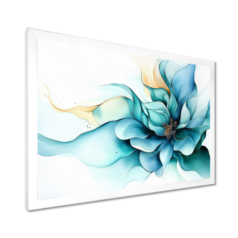 Abstrait pivoine verte sur une rivière de marbre III - impression d'art mural pivoine, H 12 po x l 20 po, Blanc