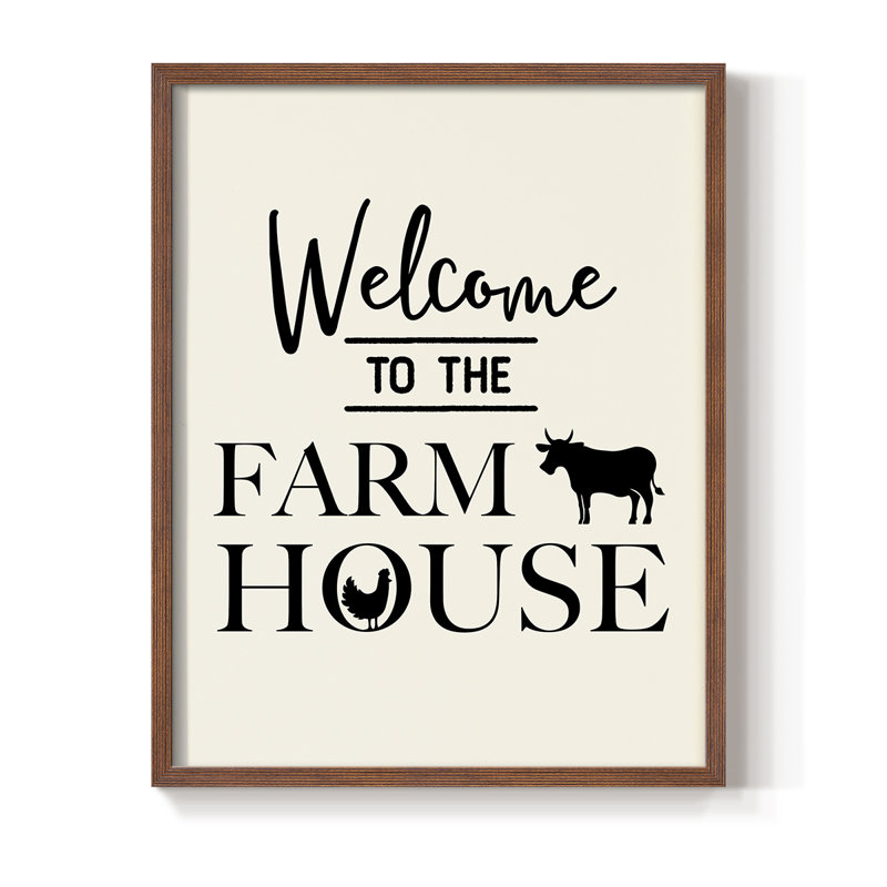 «Welcome to the Farmhouse», reproduction encadrée en bois massif, H 30 po x l 24 po, Noyer