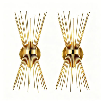 Ensemble de 2 appliques murales Modern Gold à bras en étoile, 2 lumières câblées en métal câblées pour salle de bain et couloir de chambre à coucher