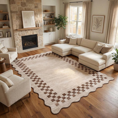 Tapis moderne à motif géométrique drapeau, 120 x 180 cm, beige pâle, pliable, lavable, en velours perle avec envers antidérapant en TPR, idéal pour le salon, la chambre, la salle à manger, l'entrée et la décoration intérieure.