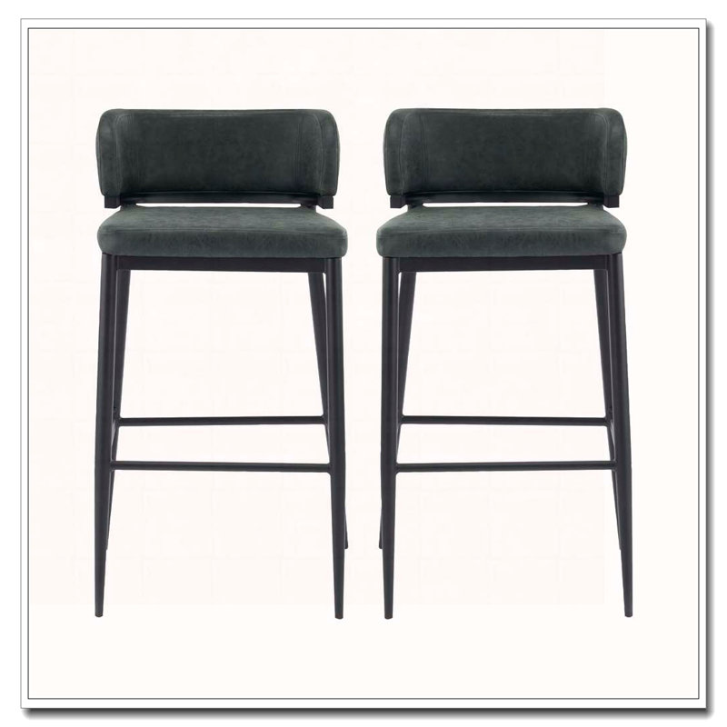 Tabouret de bar en cuir et structure en métal, Vert foncé