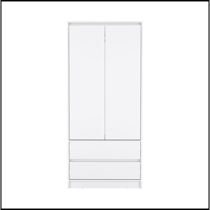 Armoire 2 tiroirs Austin, double porte, tringle - blanc, Blanc