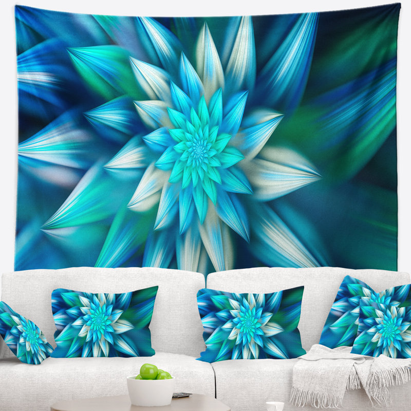 Tapisserie fleur florale à motif floral bleu, H 50 po x l 60 po