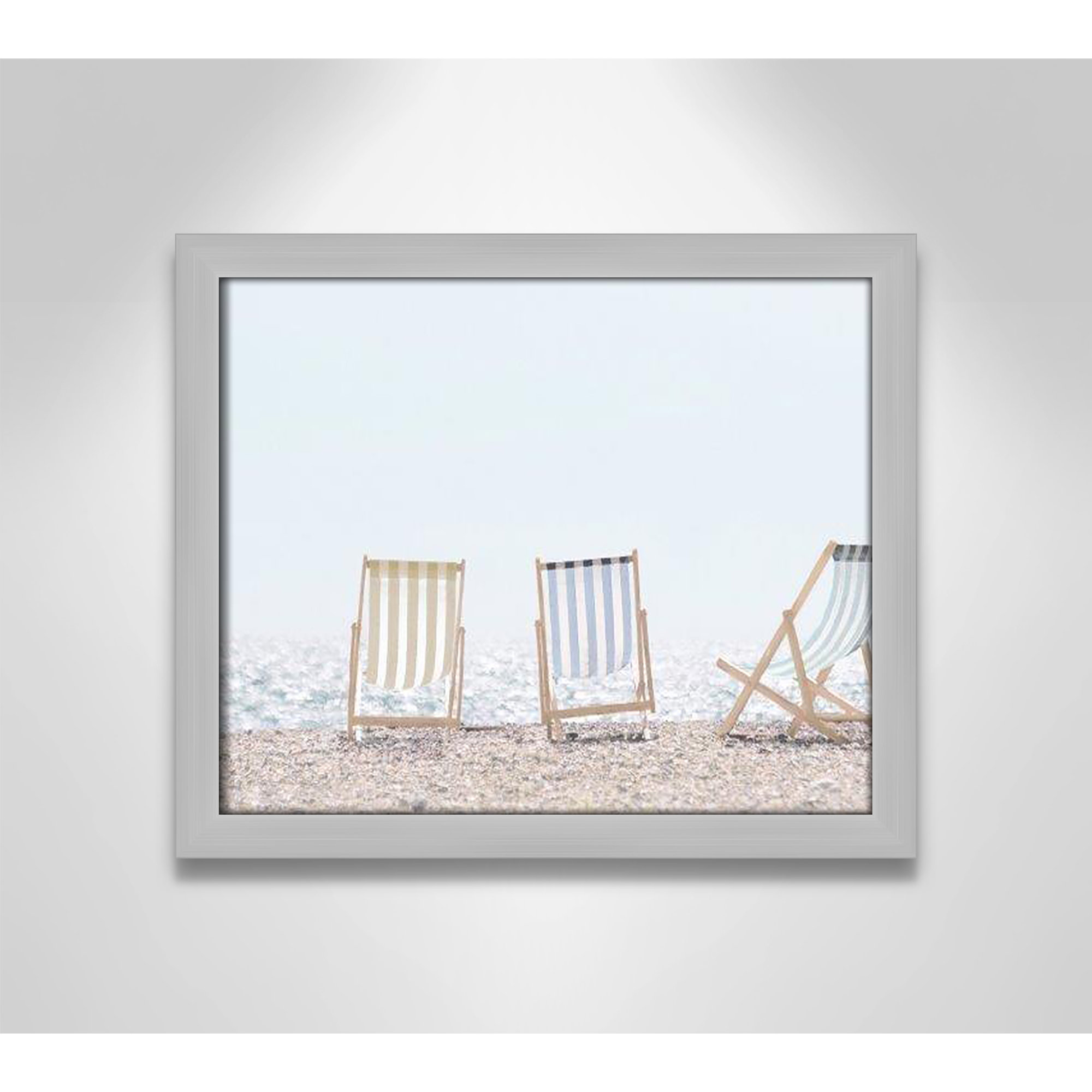 Beach Chairs Framed On Paper by Leah Straatsma Print, Matte Silver, 13" H x 15" W x 1.25" D
