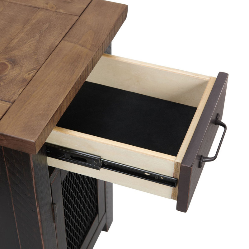 Jakendra Solid Wood End Table with Storage and Built-In Outlets, Honey Top/Antique Black Base