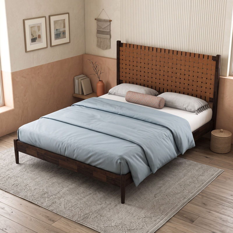 Lit plateforme en bois avec tête de lit, Grand lit, Marron foncé