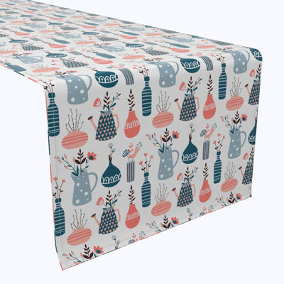 Table Runner, 100% Cotton, 16X108", Doodle Vases