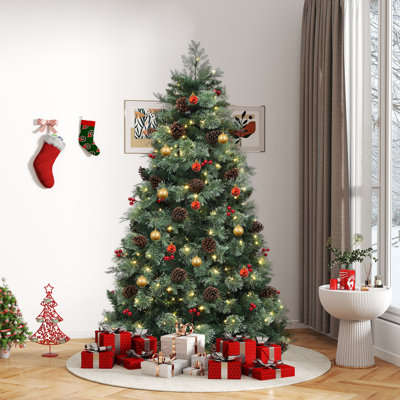Arbre de Noël artificiel 6 pi, cyprès mélangé artificiel et pin, arbre de Noël luxuriant avec lumières RVB