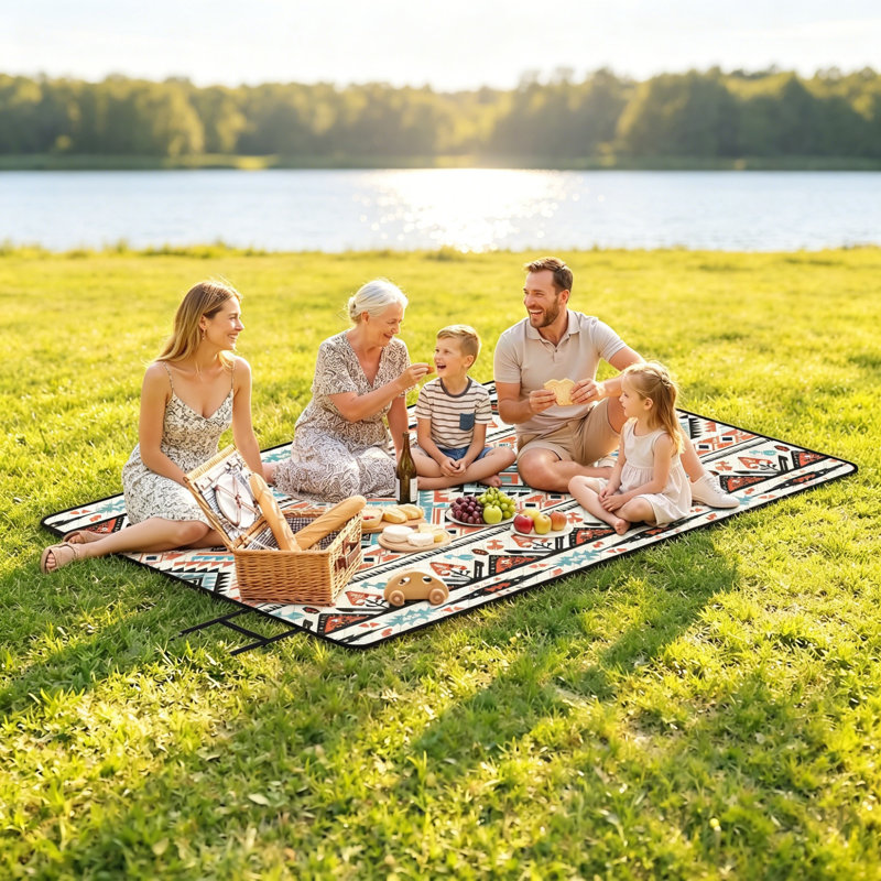 Extra Large Picnic Blanket Available in 300 x 200 cm, Waterproof Foldable Outdoor Beach Mat with Integrated Carry Strap, Portable Rug for Camping, Beach & Family Picnics – Mix Colour