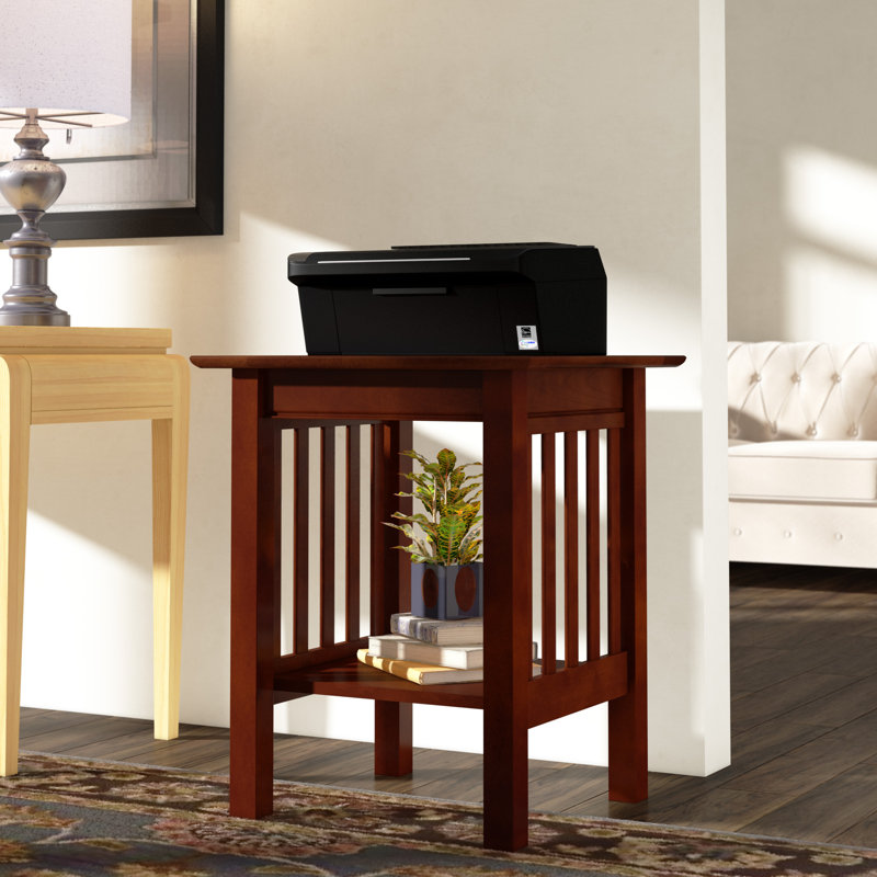 Walnut Mission Printer Stand with USB Charging Station