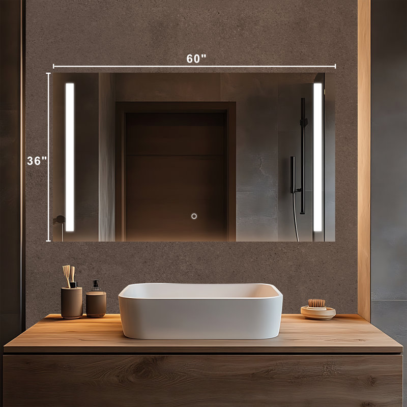 Frameless Frontlit LED Lighted, 3 Colors Temperature Dimmable Light, Tempered Glass Bathroom Vanity Mirror With UL Rohs ETL & 3-Year Warranty