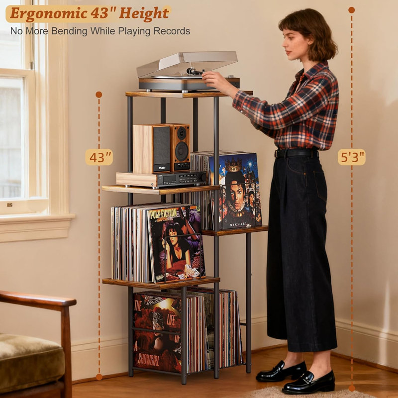 Support pour tourne-disque, support de rangement pour disque vinyle avec étagère de présentation, support pour tourne-disque