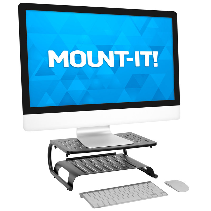 Mount-It! Two Tier Desk Organizer Riser, Monitor Stand with Keyboard Storage Shelf and 2 Shelves