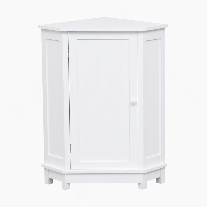 Armoire de salle de bain, armoire de rangement de coin triangulaire avec tablette réglable, Blanc