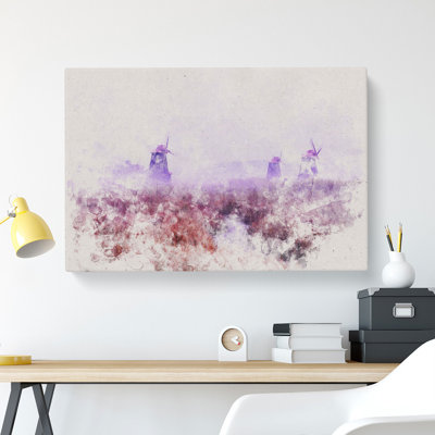 Landscape Windmill And Stream - Wrapped Canvas