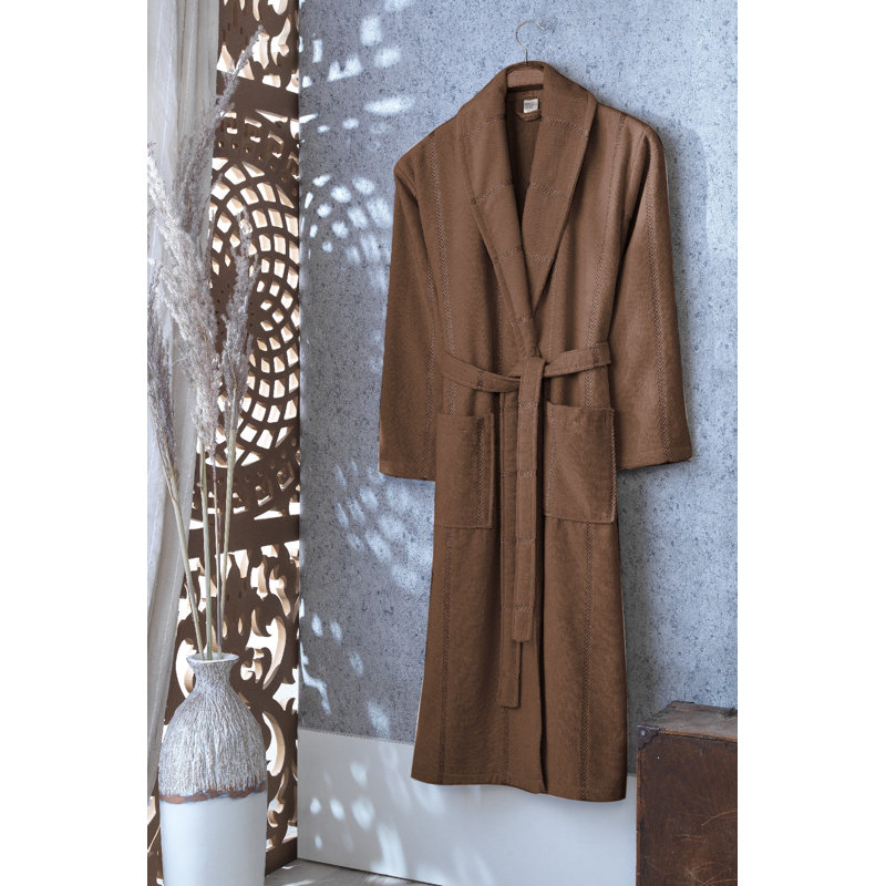 Peignoir mi-mollet 100% coton Boey, S / M, Brun