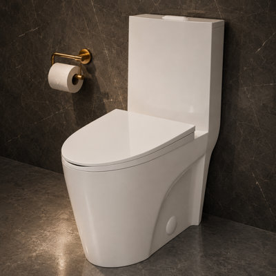 St. Tropez Comfort Height One-Piece Elongated Toilet, Vortex Dual-Flush 1.1/1.6 GPF, White Hardware