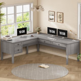 Suter 63" Executive L Shaped Desk, Home Office Desk With 4 Drawers, Farmhouse Corner Computer Desk With Storage & File Drawers For Home Office