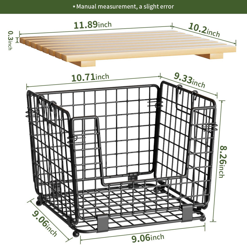 Panier de rangement en fil métallique pour garde-manger et comptoir, bac de rangement en fil métallique empilable, noir, Noir