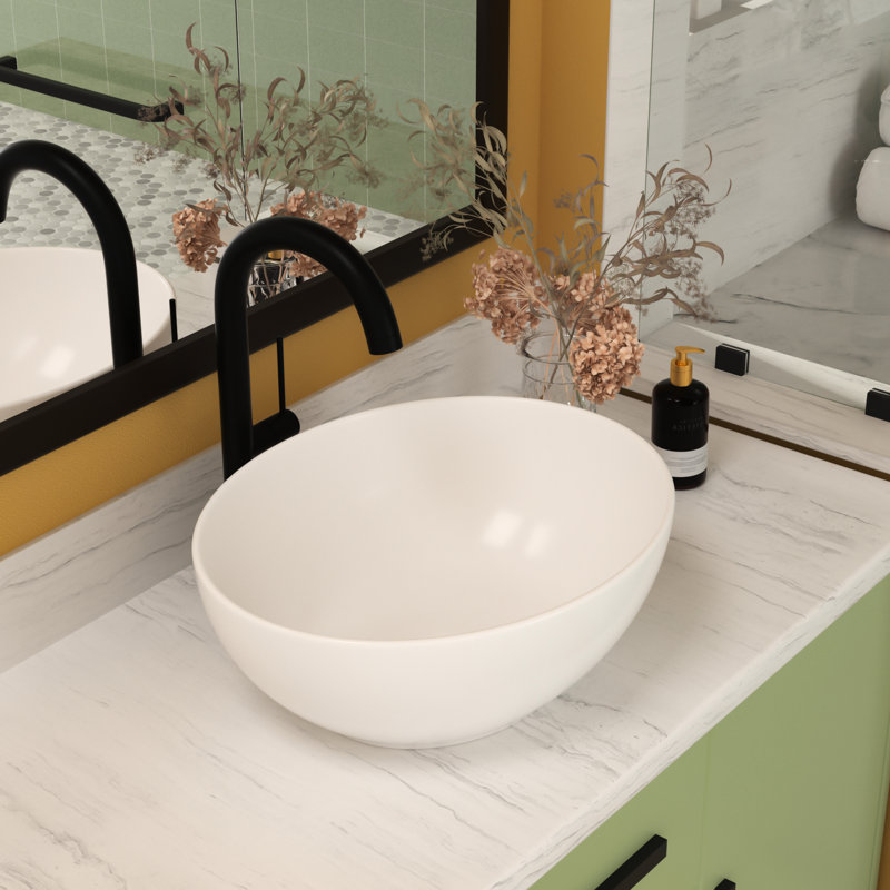 Lavabo de salle de bain ovale moderne en céramique blanche 16 x 13 pouces Modern - Teinture, choix luxueux pour élément d'accessoire chic