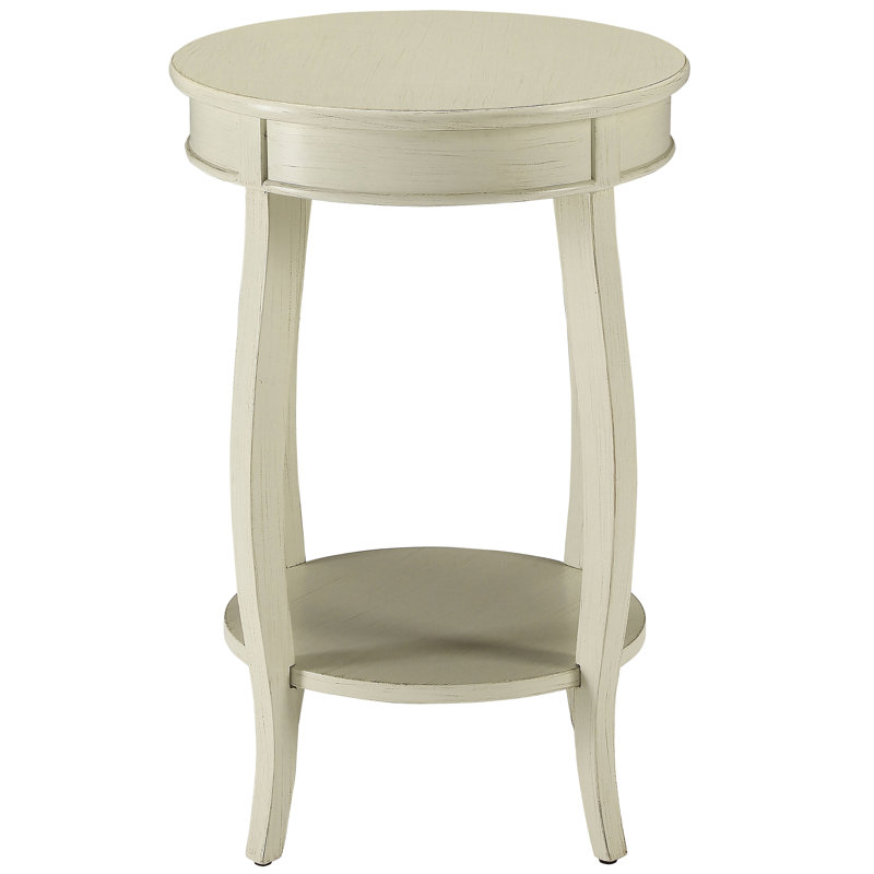 Élégante table d'appoint ronde en blanc antique avec tablette pour organiser différents styles de décor, Blanc antique