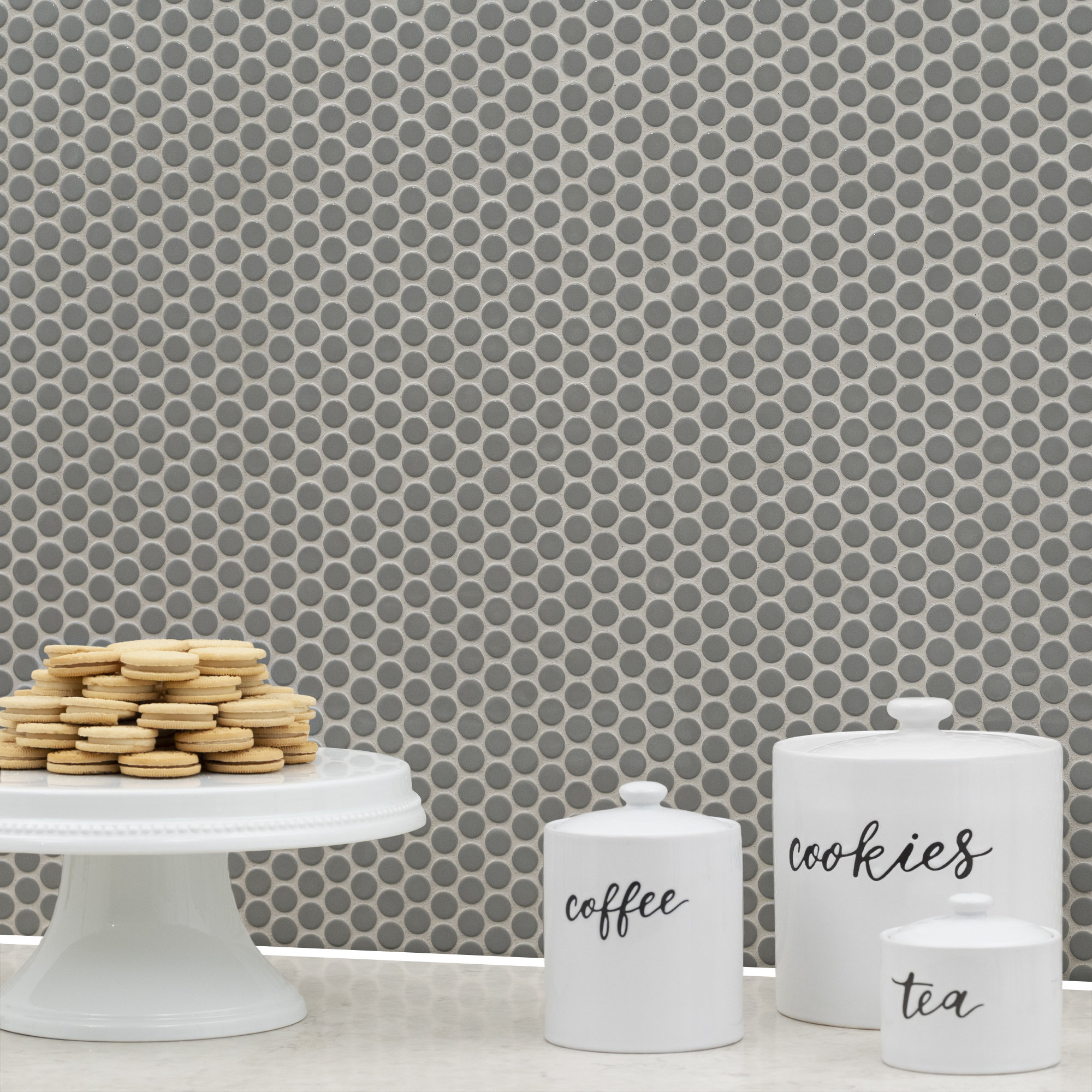 Stone Penny Round 12 in. x 12 in. Glossy Porcelain Mosaic Floor and Wall Tile