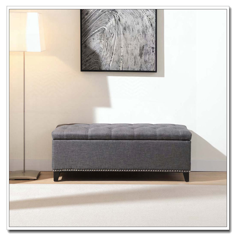 Banc de rangement en lin capitonné, Gris foncé