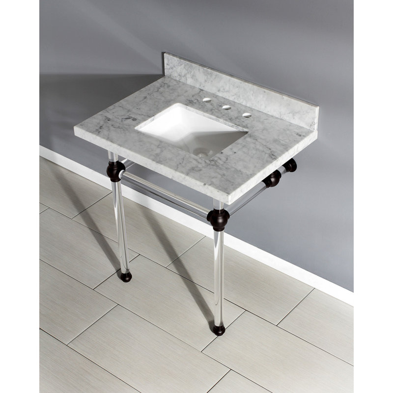 Kingston Brass Templeton 30-Inch Vanity Top with Clear Acrylic Legs (8-Inch, 3-Hole), Carrara Marble/Oil Rubbed Bronze