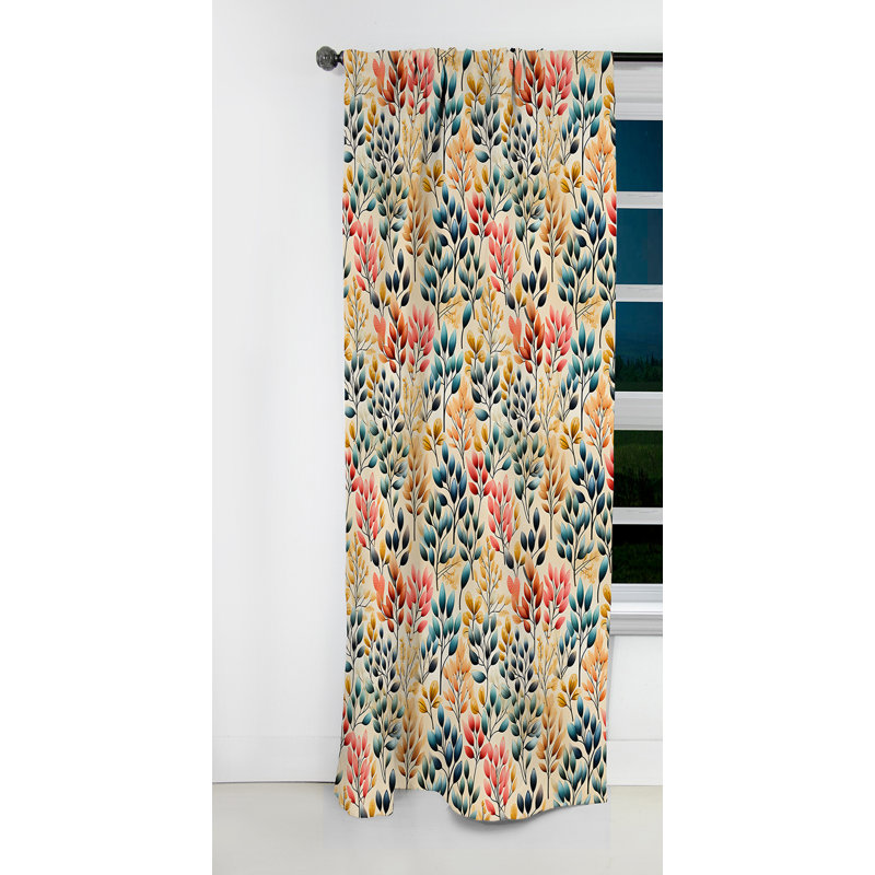 Motif botanique à feuillage aquarelle - Rideau floral - Rideau occultant floral - 1 panneau, L 52 po x L 63 po