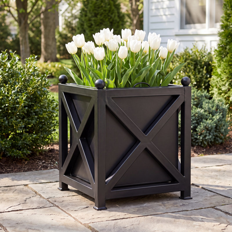 Tristan Galvanized Metal Planter Box, Black