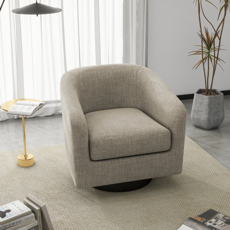 Bennett 73.1 Cm Wide Cotton Swivel Barrel Chair, Light Brown Fabric
