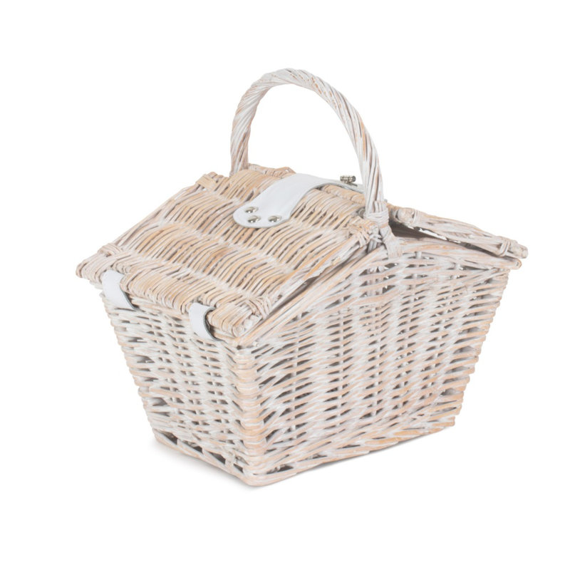 Elegant Picnic Basket, White, 18cm H x 28cm W x 19cm D