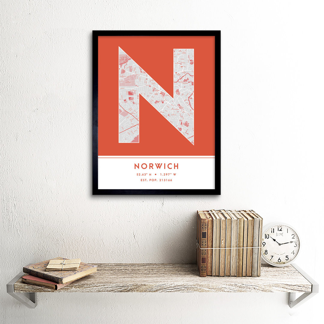 Norwich City Map Norwich England United Kingdom City Map - Single Picture Frame Typography