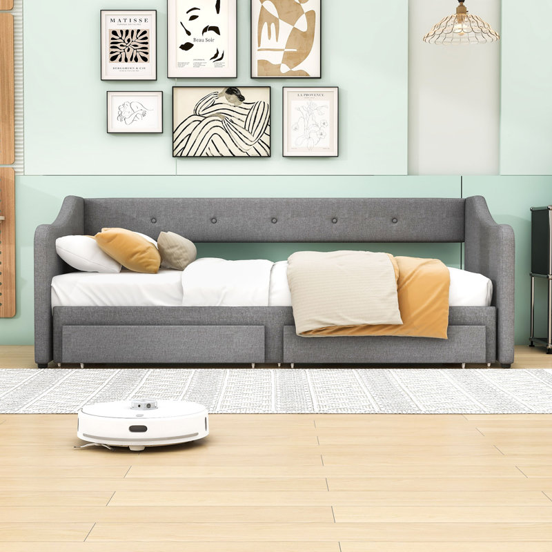 Twin Xl To King Size Jahmiere Daybed With Two Drawers, Gray