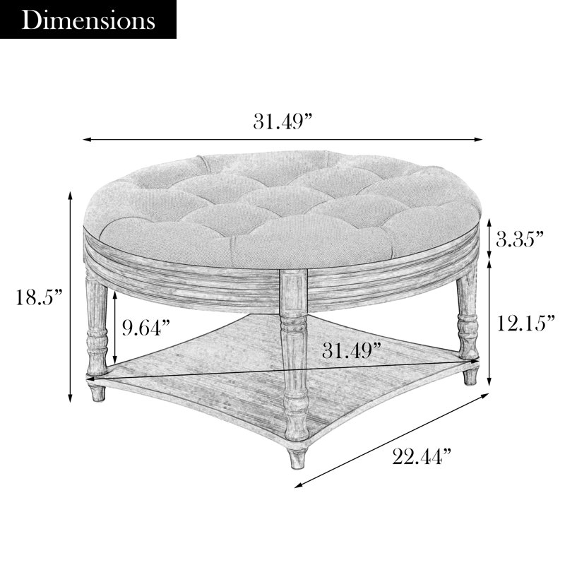 Round  Ottoman Coffee Table, Light Gray