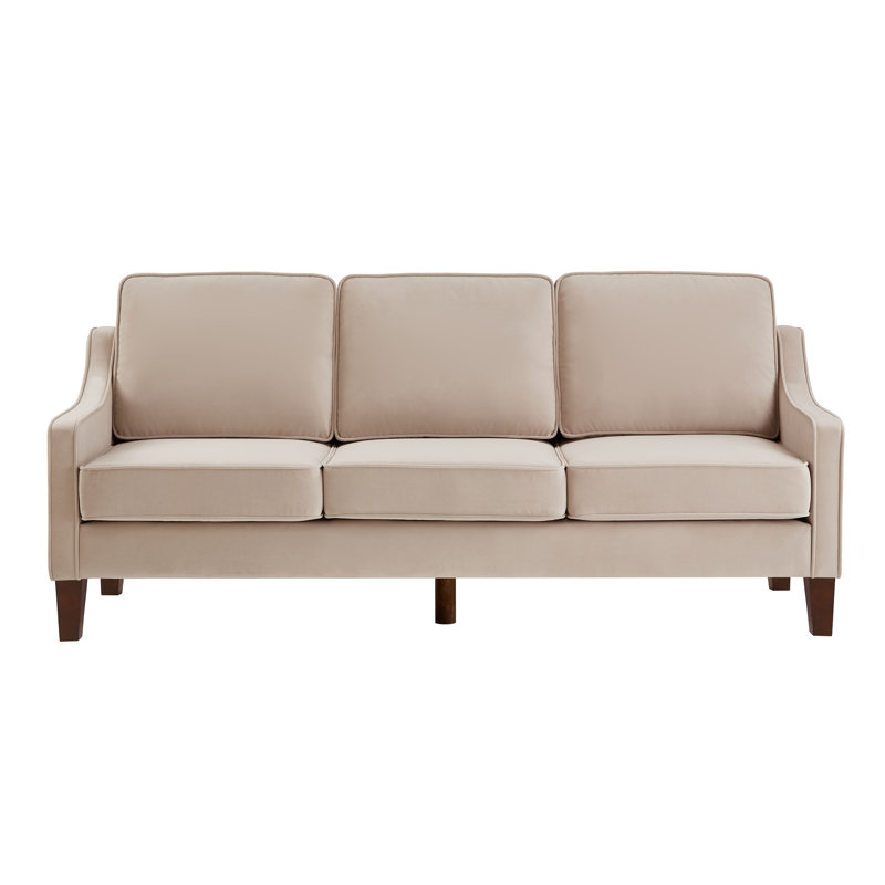 Modern 3 Person seat Sofa Couch with Scooped Armrest/Wood legs,for Livingroom Bedroom, Taupe Velvet